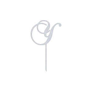 Elegant Y monogram letter cake topper with intricate swirl script design, crafted from Aluminum with a Natural Aluminum finish. Perfect for adding sophistication to cakes.